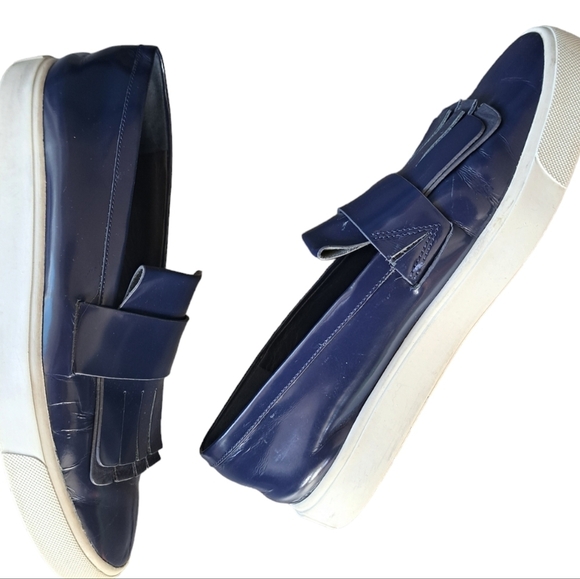 VINCE blue Patent Leather COVENTRY Slip On KILTIE Fringe Loafers Shoes ladies 8 - Picture 7 of 12
